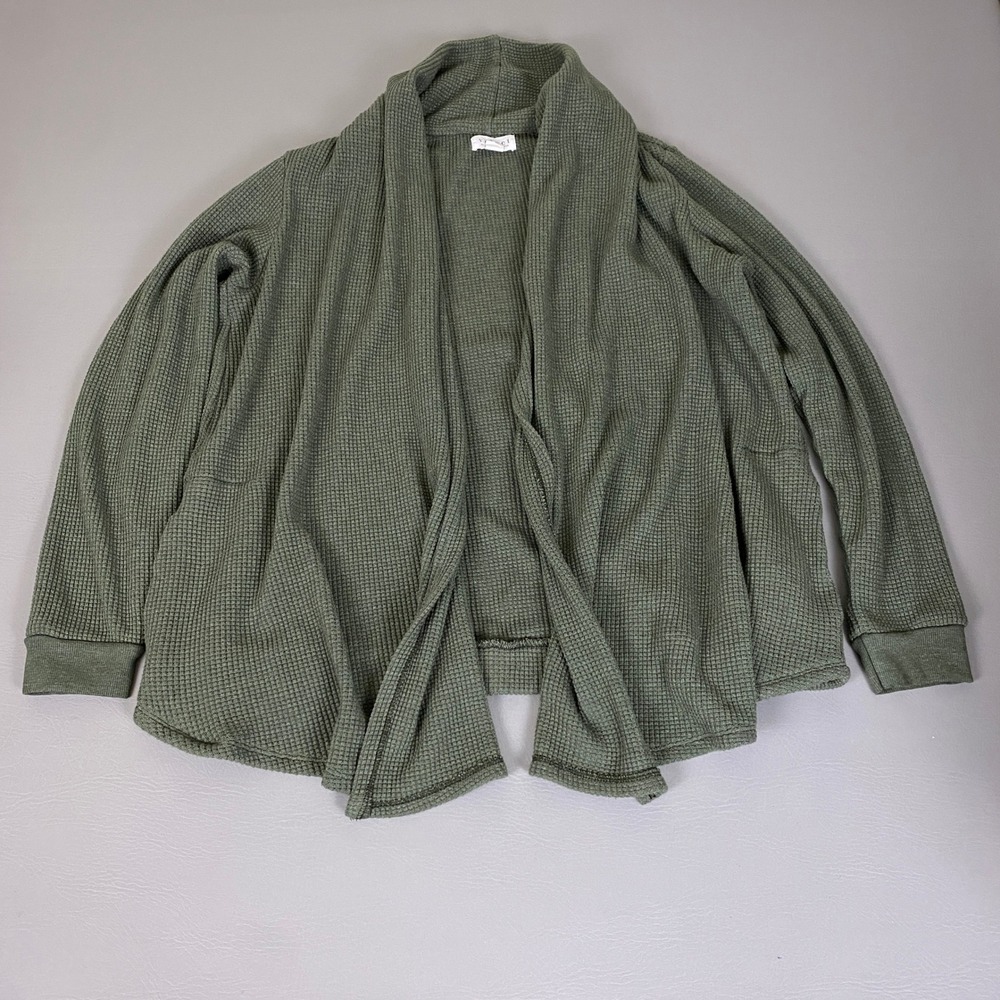 Velvet by Graham & Spencer Cardigan Women's XL Olive Green Waffle Knit Open USA
